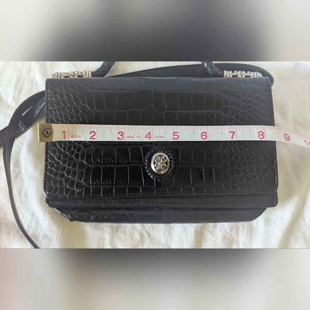 Brighton Crossbody Wallet w/ Removable Shoulder Strap Black Crocodile Texture - Picture 15 of 16
